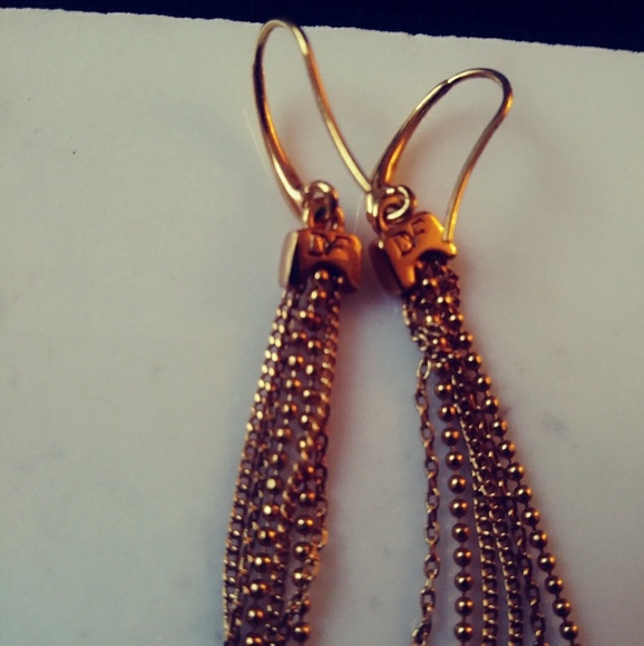 DVF Gold Ball Chain Tassel Long Drop Earrings - Picture 4 of 8